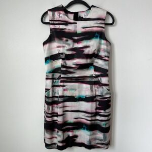 Milly Watercolor Sheath Pleated Dress Pockets Womens 12